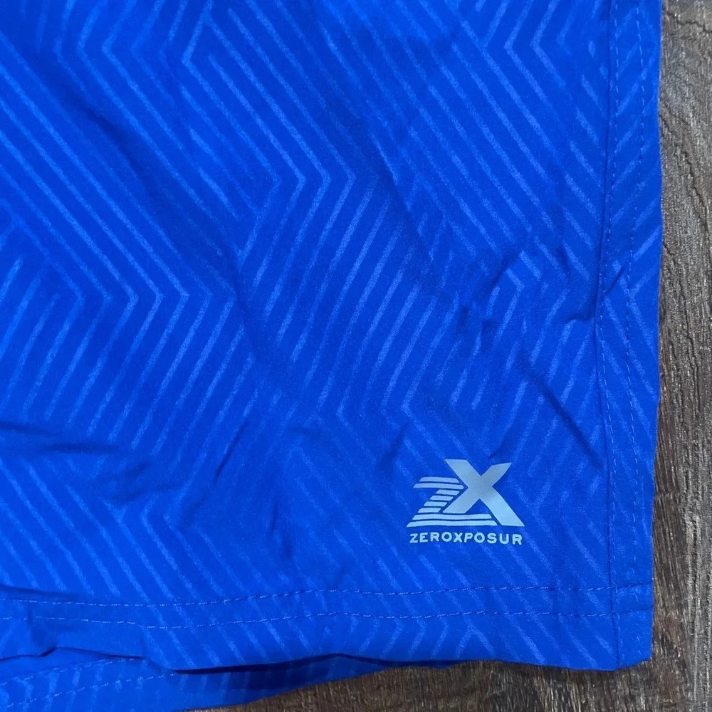 ZeroXposur Mens Blue Geometric Swim Trunks Board Shorts‎ Size Large Cargo Pocket